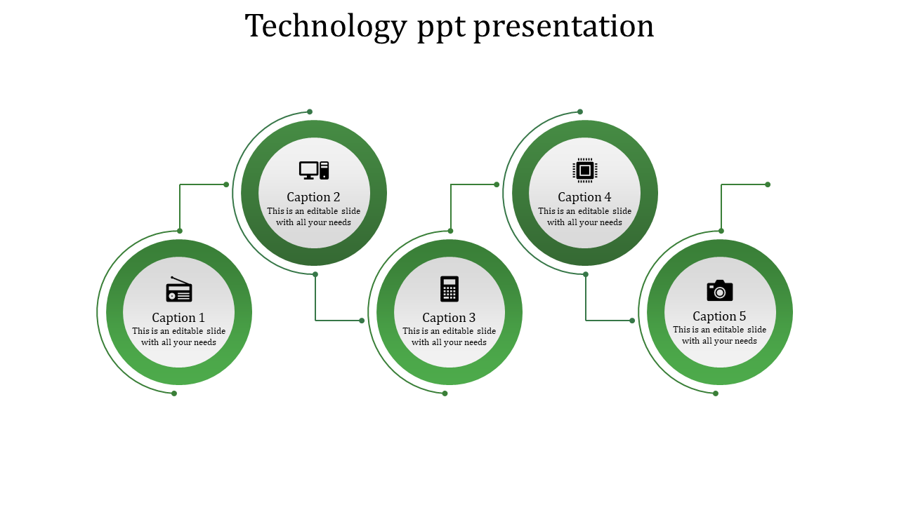Five Steps Coin Model  Technology Powerpoint Template-Green